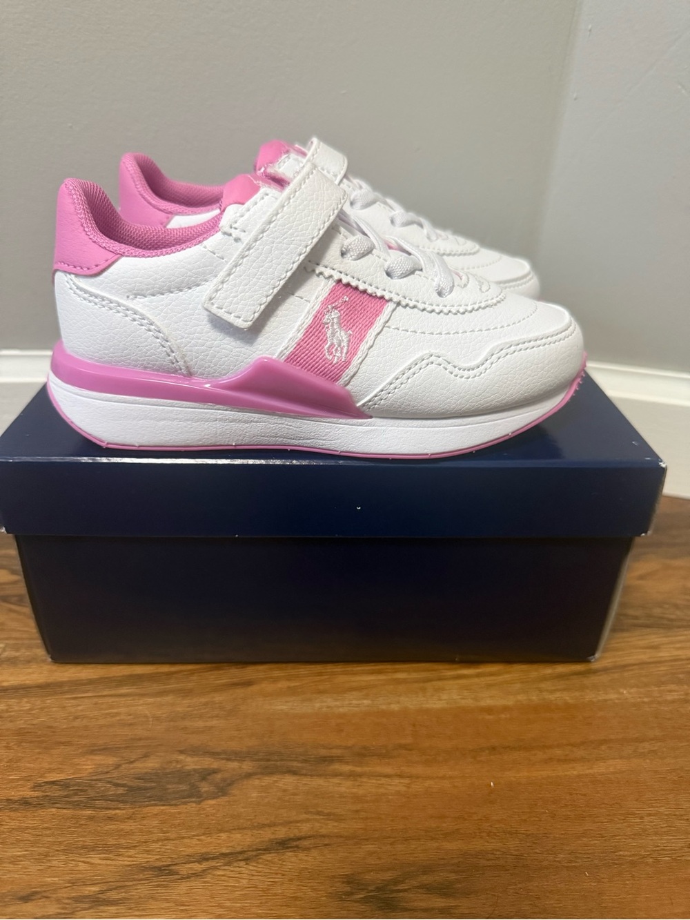 Ralph Lauren Kids White and Pink Velcro Sneakers
